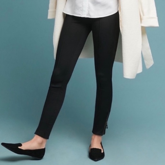 Pilcro High Rise Pintuck Seam Pull On Denim Leggings with Ankle Zip Black 25 - Picture 6 of 9